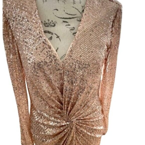 Ienna For Mac Duggal Sequin Long Sleeve High-Low Cocktail Dress Size 0 Gold - Picture 9 of 14